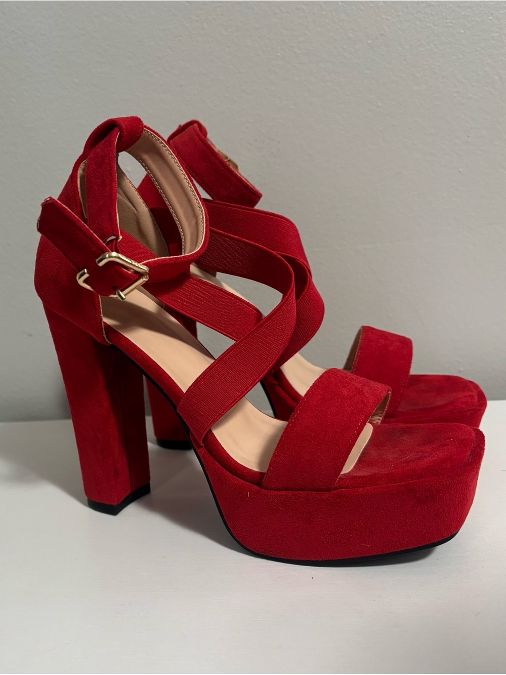Red Platform Block Heels - Women